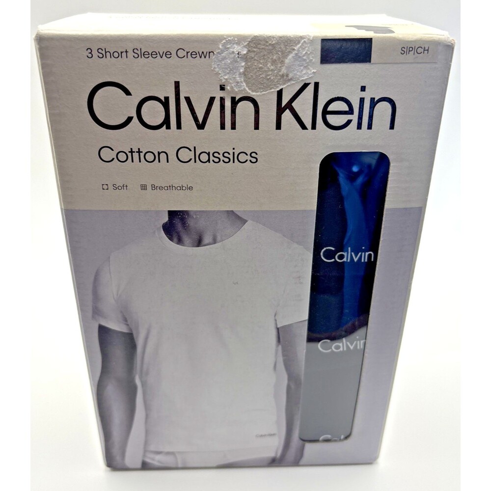 Calvin Klein Cotton Classics Mens 3-Pack Crew Neck T-Shirts Black Small NIB